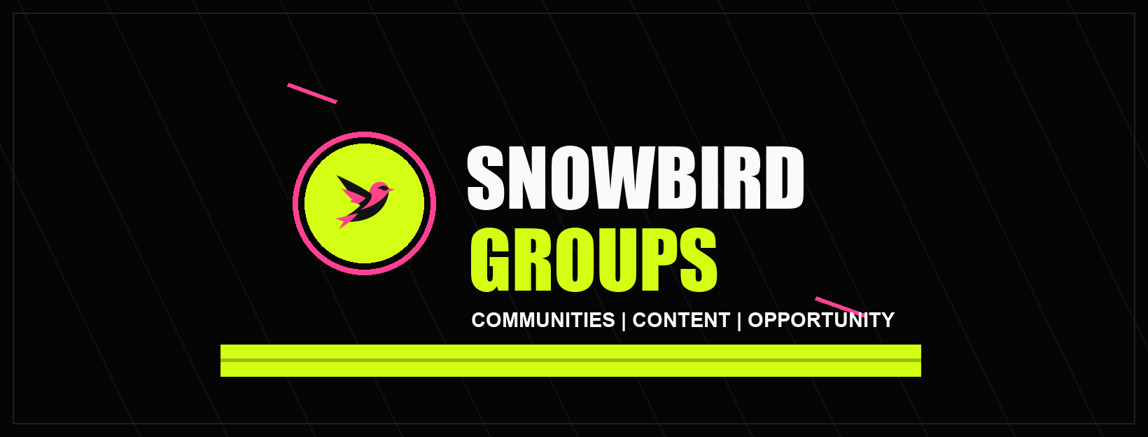 SnowBird Groups neon-lime community cover graphic.